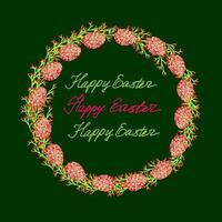 Elegant Easter illustration with Easter motif. Greeting card with floral wreath and colorful eggs. vector