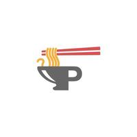 Letter P with noodle icon logo design vector