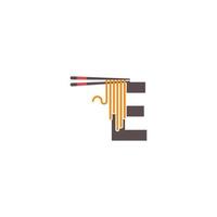 Letter E with chopsticks and noodle icon logo design vector