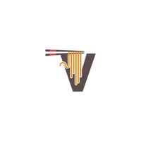 letra v con palillos y diseño de logotipo de icono de fideos vector