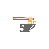 Number 5 with noodle icon logo design vector