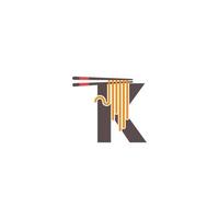 letra k con palillos y diseño de logotipo de icono de fideos vector