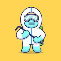 Cute Disinfectant Man Cartoon Vector Icon Illustration. People  Medical Icon Concept Isolated Premium Vector. Flat Cartoon  Style