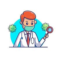 médico en busca de virus dibujos animados vector icono ilustración personas icono médico concepto aislado vector premium. estilo de dibujos animados plana