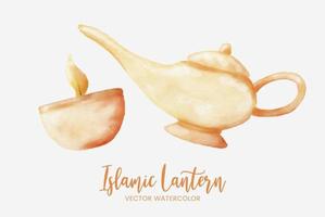 islamic lantern watercolor with 2 objects variation with golden metal color illustration vector