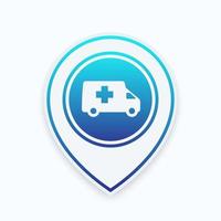 ambulance car icon on map pointer, vector illustration