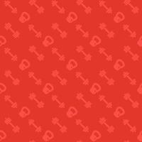 seamless pattern with fitness icons, dumbbells and kettlebell, red background vector