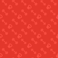 seamless pattern with fitness icons, dumbbells and kettlebell, red background vector