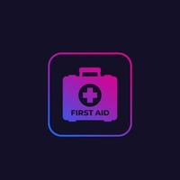 First aid kit, emergency bag icon vector