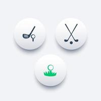 Golf, golf club, ball on grass, round modern icons, vector illustration, eps10, easy to edit