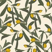 Olive branch with green olives seamless pattern.An endless pattern of green leaves. For wrapping paper. Ideal for wallpaper, surface textures, textiles. vector