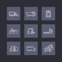 Transportation line icons, square set, vector illustration