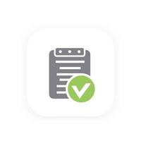 valid document icon, approved report, contract vector