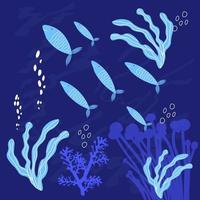 Fish on the sea floor vector stock illustration. Wild marine animals in ocean. Sea world dwellers, cute underwater creatures, coral reef inhabitants in their natural habitat, undersea fauna