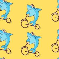 Funny shark seamless pattern on a yellow background. To the nursery for the boy. Endless pattern. For wrapping paper. Ideal for wallpaper, surface textures, textiles. vector