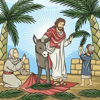 Palm Sunday Theme of Jesus on the Donkey vector