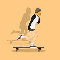 A young girl is riding a skateboard. Cartoon vector illustration