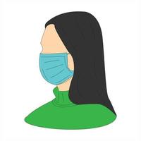 illustration of woman wearing health mask. cartoon vector illustration