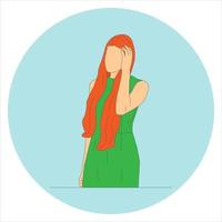 Woman with long hair holding her head. Cartoon minimal style. Flat vector illustration