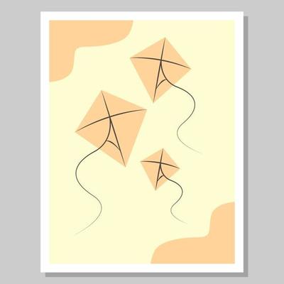 Abstract wall art. Illustration of 3 kites flying in the sky. Suitable for wall decoration in the house, poster, postcard, background, wallpaper, print. Vector illustration