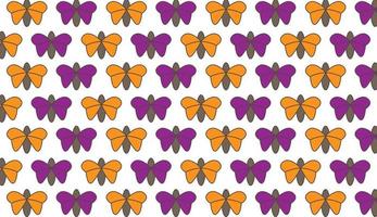 Seamless and cute pattern of butterflies in purple and orange colors. Modern style pattern design. Can be used for posters, brochures, postcards, and other printing needs. Vector illustration