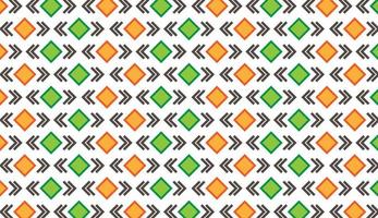 Seamless pattern. Square and arrow motif in green and orange isolated on white background. Can be used for posters, brochures, postcards, and other printing needs. Vector illustration