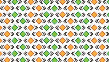 Seamless pattern. Square and arrow motif in green and orange isolated on white background. Can be used for posters, brochures, postcards, and other printing needs. Vector illustration