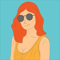 Portrait of cute woman in sunglasses. Cartoon minimal style. Flat vector illustration