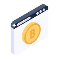 Bitcoin website in modern isometric style, crypto webpage vector
