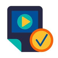 Video app with tick mark glyph icon vector