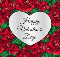 Happy Valentine's Day engraving color illustration vector