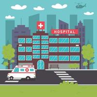 Modern hospital outside city background vector