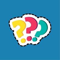 Question marks dash lines flat color sticker vector