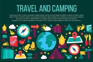 Camping and travel flat banner with copyspace vector