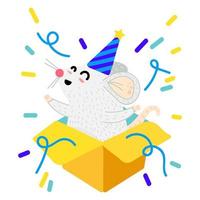 Mouse in gift box cartoon vector illustration