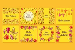 hola otoño conjunto de plantillas de banner de redes sociales vector