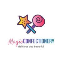 Magic confectionery shop flat vector logo design