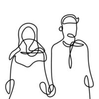 Muslim couple line continuous Abstract Vector Hand drawn