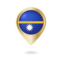 Nauru flag on golden pointer map, vector illustration eps.10