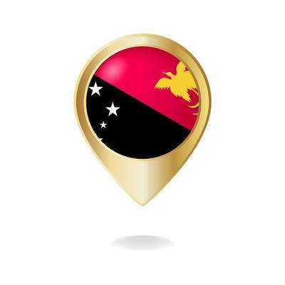 Papua New Guinea flag on golden pointer map, vector illustration eps.10