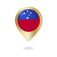 Samoa island flag on golden pointer map, vector illustration eps.10