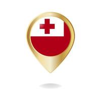 Tonga flag on golden pointer map, Vector illustration eps.10