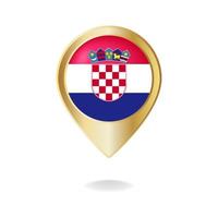 bandera de croacia en el mapa de puntero dorado, ilustración vectorial eps.10 vector