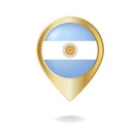 bandera argentina en el mapa de puntero dorado, ilustración vectorial eps.10 vector