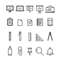 School and University Vector Flat Line Icons Set, School and University Equipment Icons