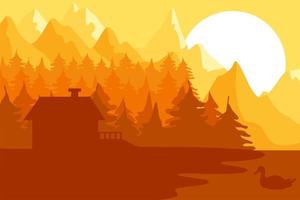 Forest house near the mountains vector
