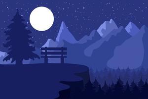 Park bench in the night coniferous forest vector