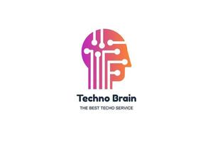 Techno brain negative space logotype concept vector