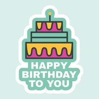 Birthday Cake Sticker, Cute Holiday Bagde Flat vector