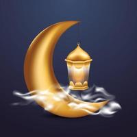 Moon and lantern with cloud vector elements